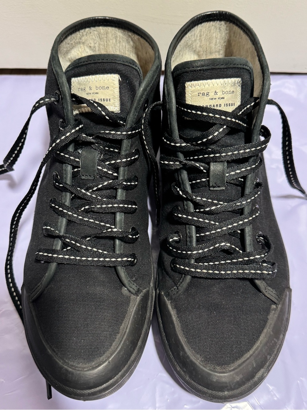 rag & bone Black Canvas High-Top Sneakers with Contrast Laces